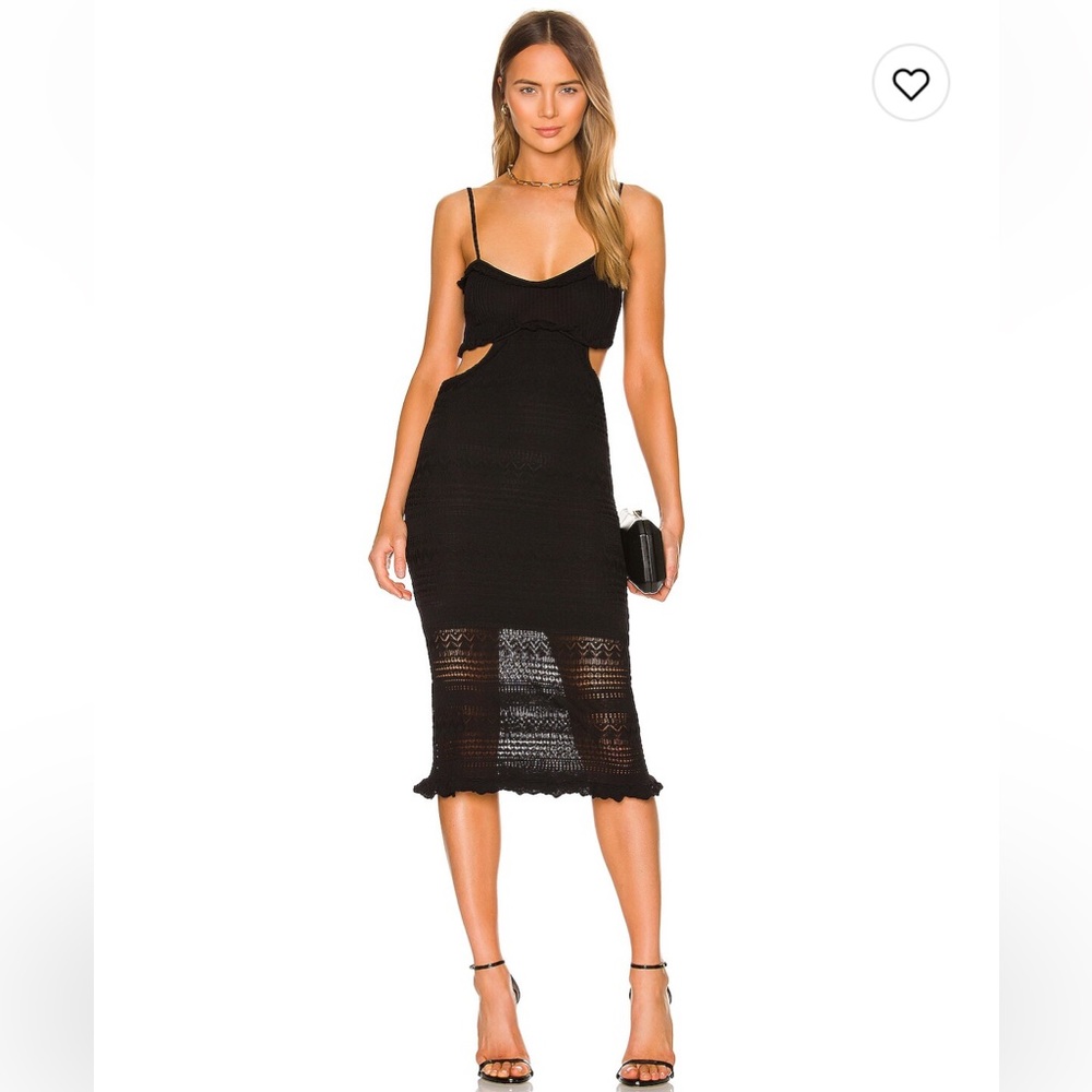 Misa Los Angeles Black Knit Midi Dress with Cutout